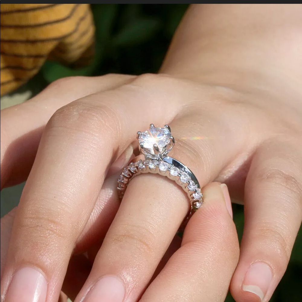New Women’s 925 Silver Sapphire Princess Cut Ring